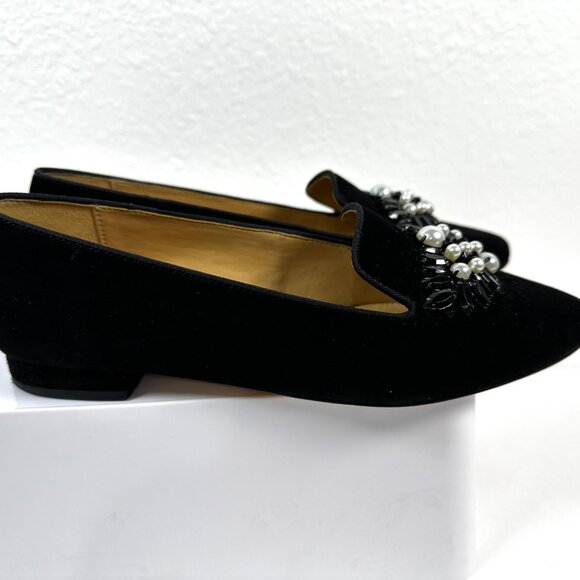 Talbots Edison Jeweled Suede Flats Black | Faux Pearl Loafers | Size 6.5 - Picture 2 of 10